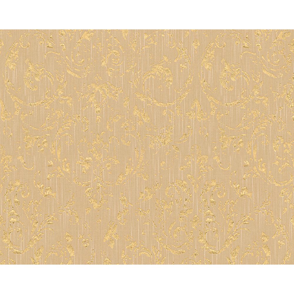 Architects Paper by Sancar 30660 Metallic Silk Damask Wallcovering in Beige