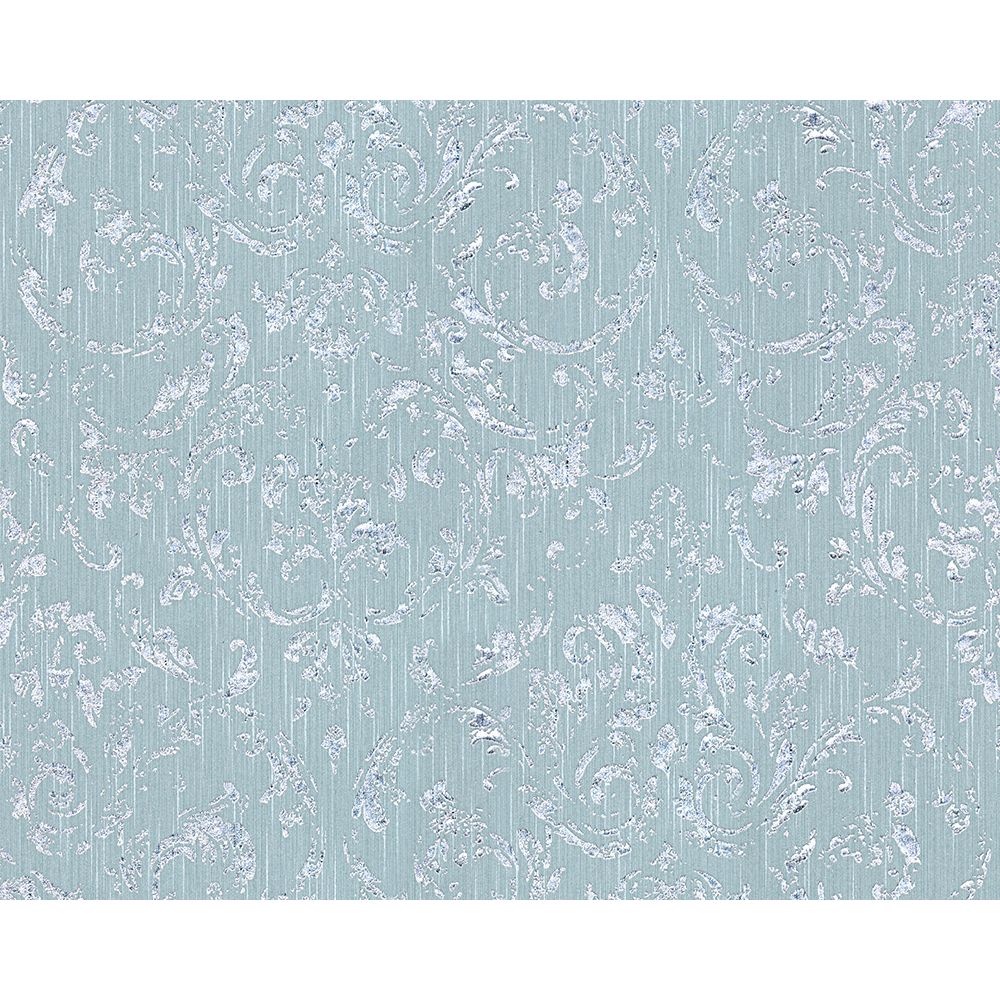 Architects Paper by Sancar 30660 Metallic Silk Damask Wallcovering in Blue