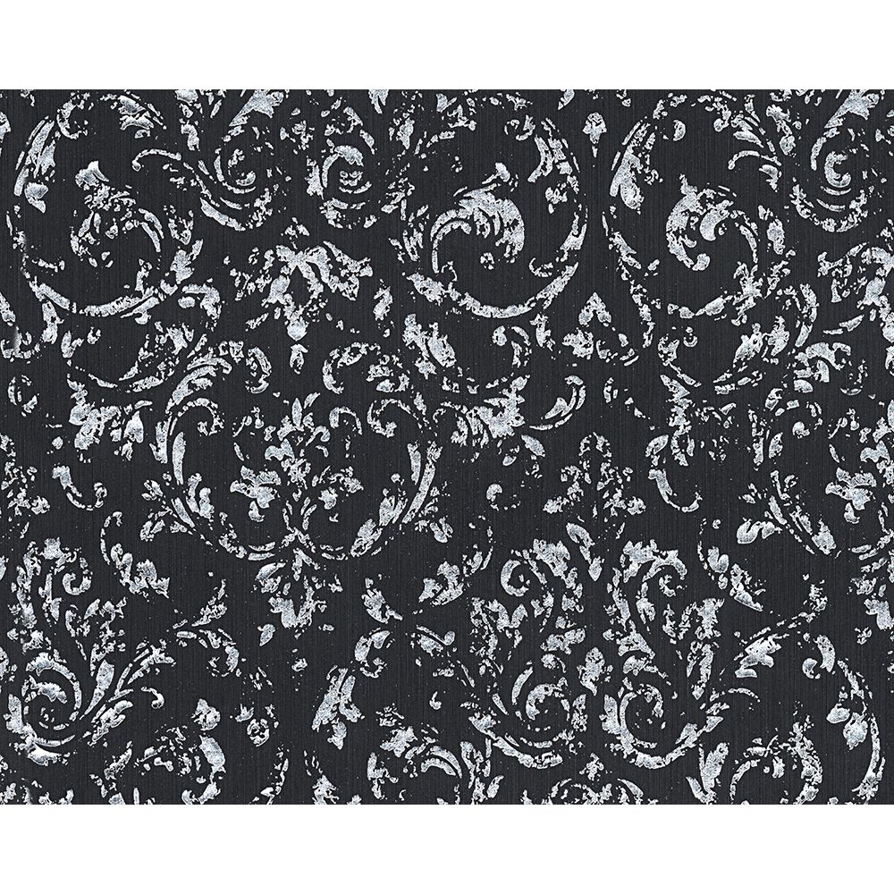 Architects Paper by Sancar 30660 Metallic Silk Damask Wallcovering in Black