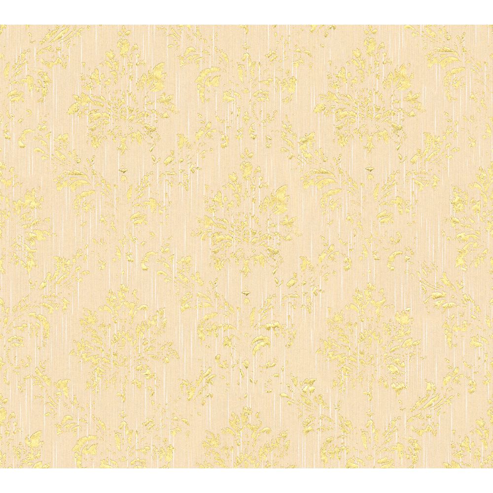 Architects Paper by Sancar 30662 Metallic Silk Damask Wallcovering in Creme