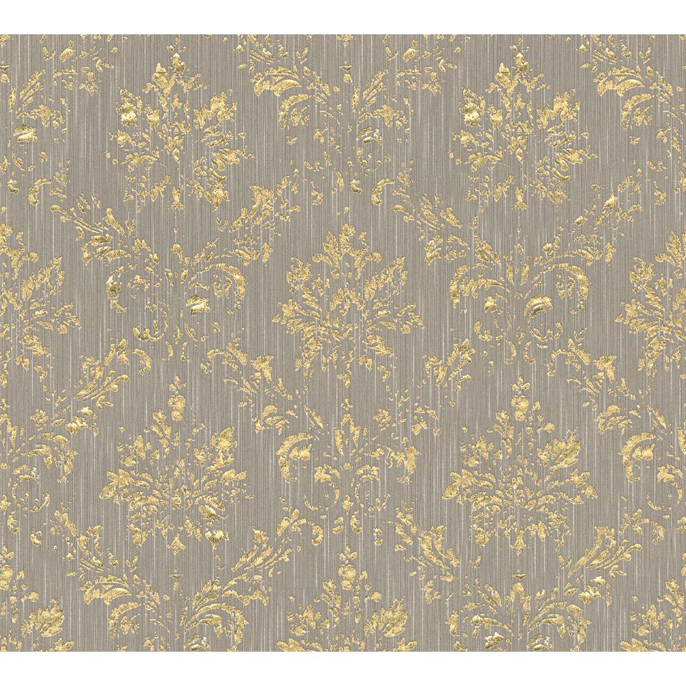 Architects Paper by Sancar 30662 Metallic Silk Damask Wallcovering in Beige