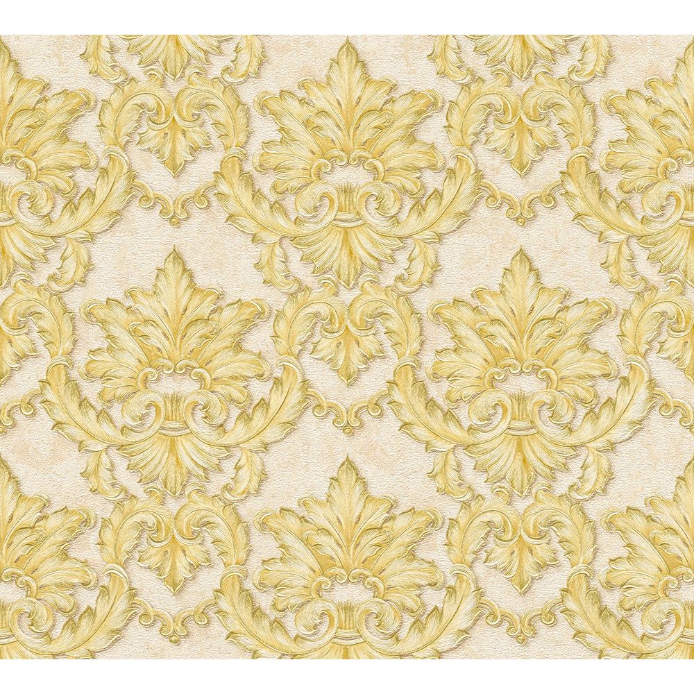 Architects Paper by Sancar 34370 Luxury Classics Damask Wallcovering in Gold/Yellow/Beige