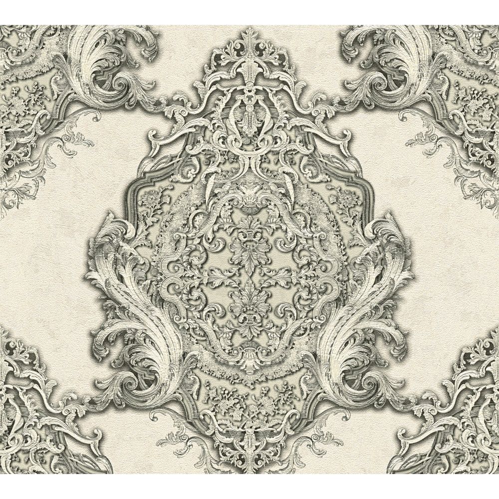 Architects Paper by Sancar 34372 Luxury Classics Damask Wallcovering in Silver/Grey/Beige