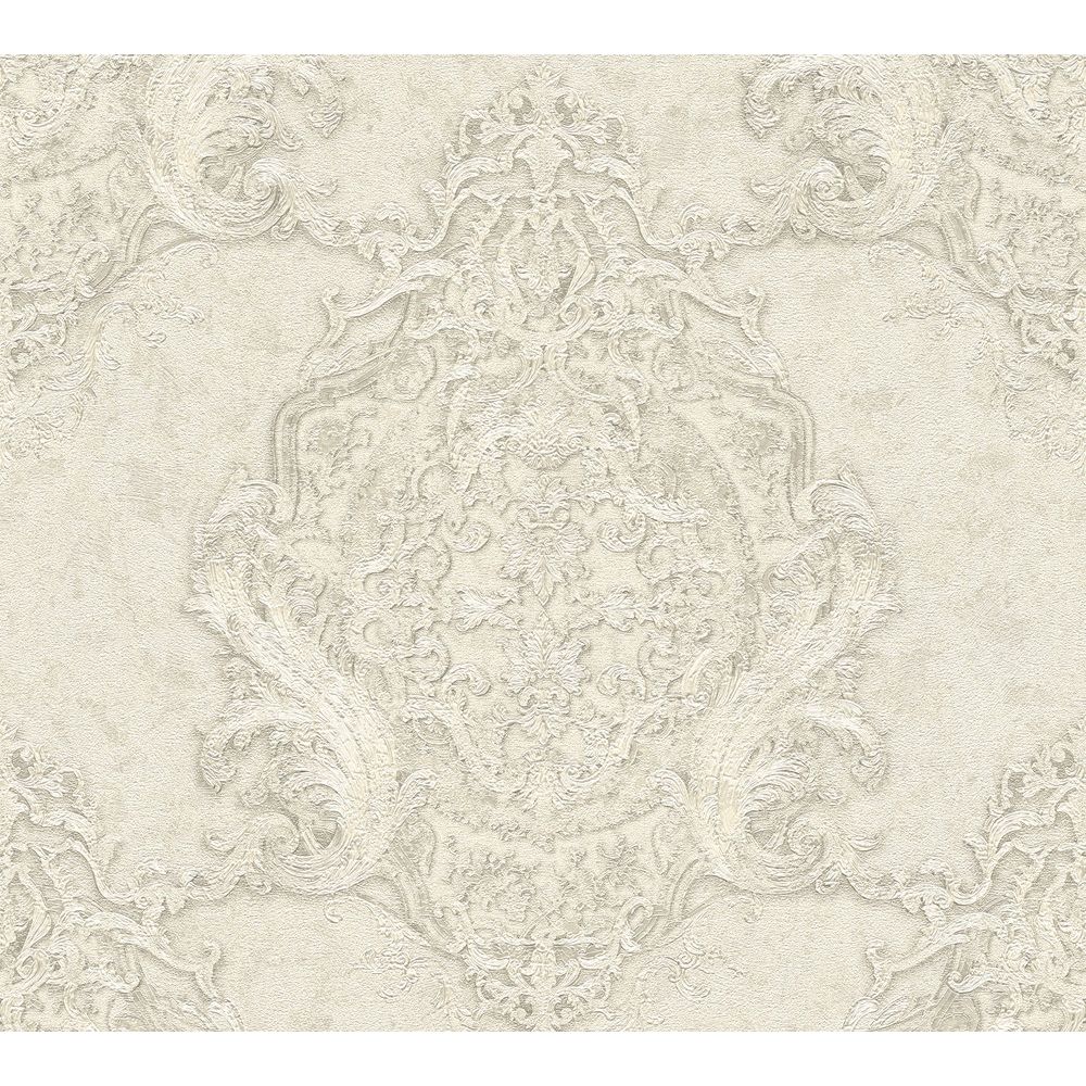 Architects Paper by Sancar 34372 Luxury Classics Damask Wallcovering in Creme/Grey/Silver