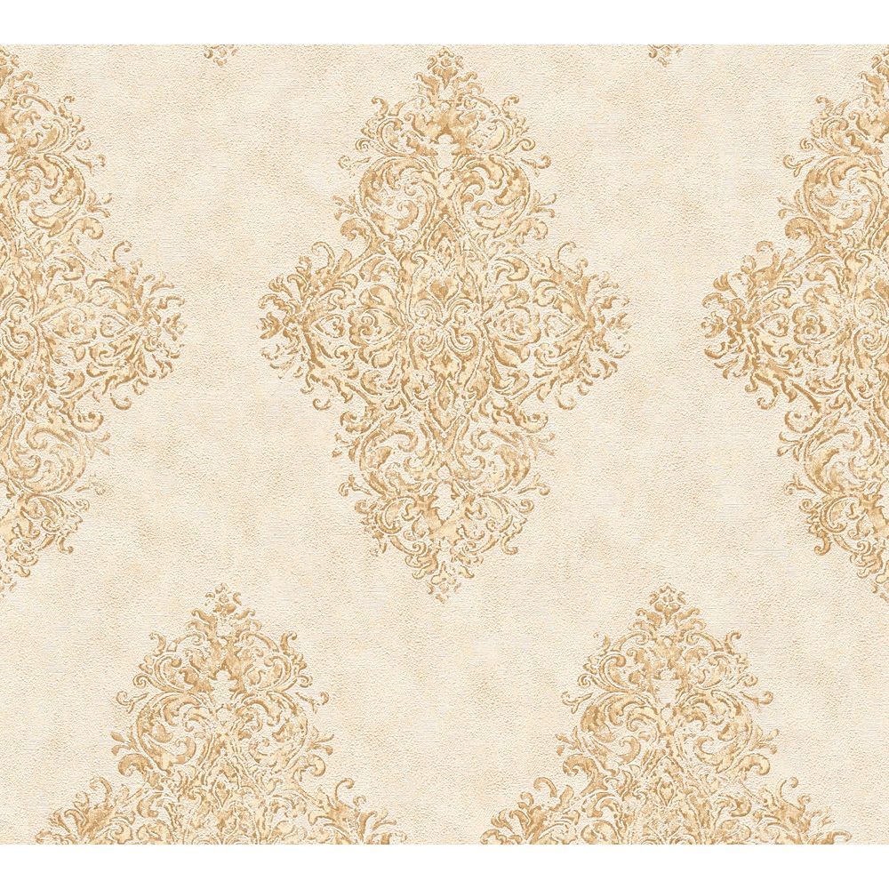 Architects Paper by Sancar 35110 Luxury Classics Damask Wallcovering in Beige/Creme/Gold