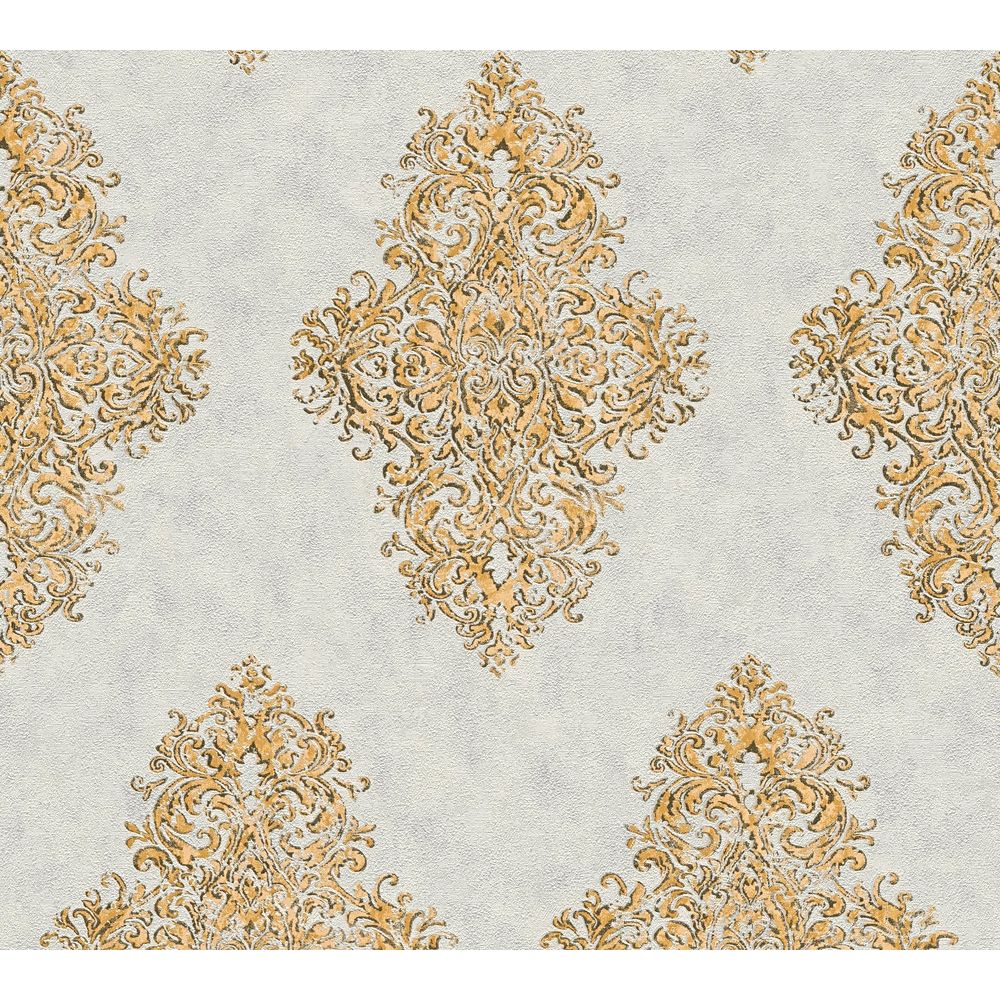 Architects Paper by Sancar 35110 Luxury Classics Damask Wallcovering in Gold/Blue/Beige