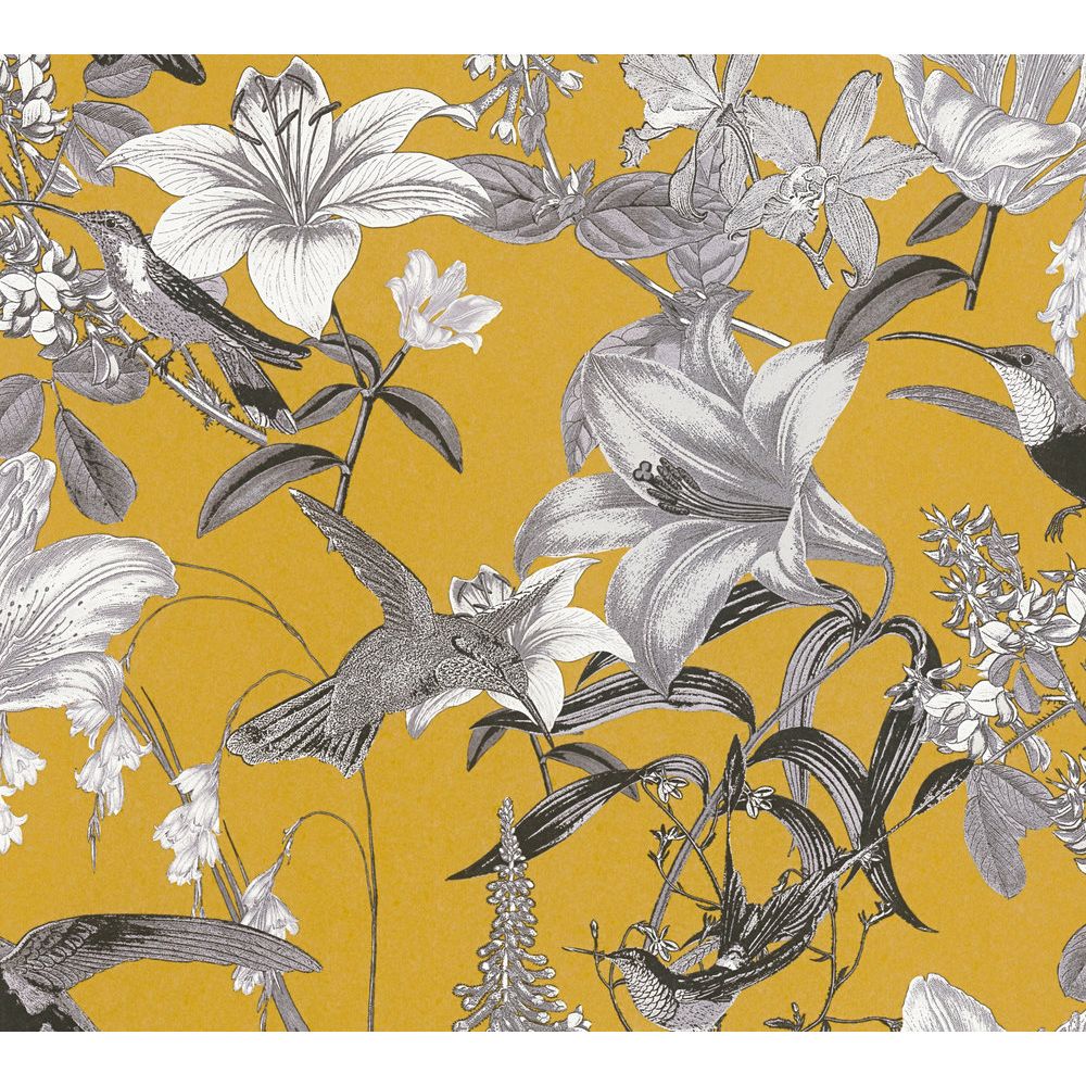 Architects Paper by Sancar 37701 Jungle Chic Floral Wallcovering in Yellow