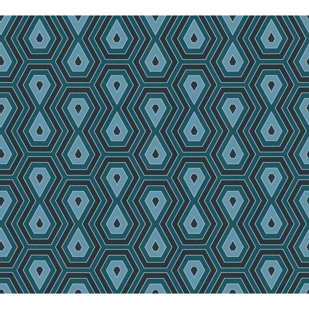 Architects Paper by Sancar 37707 Jungle Chic Retro Wallcovering in Blue/Black