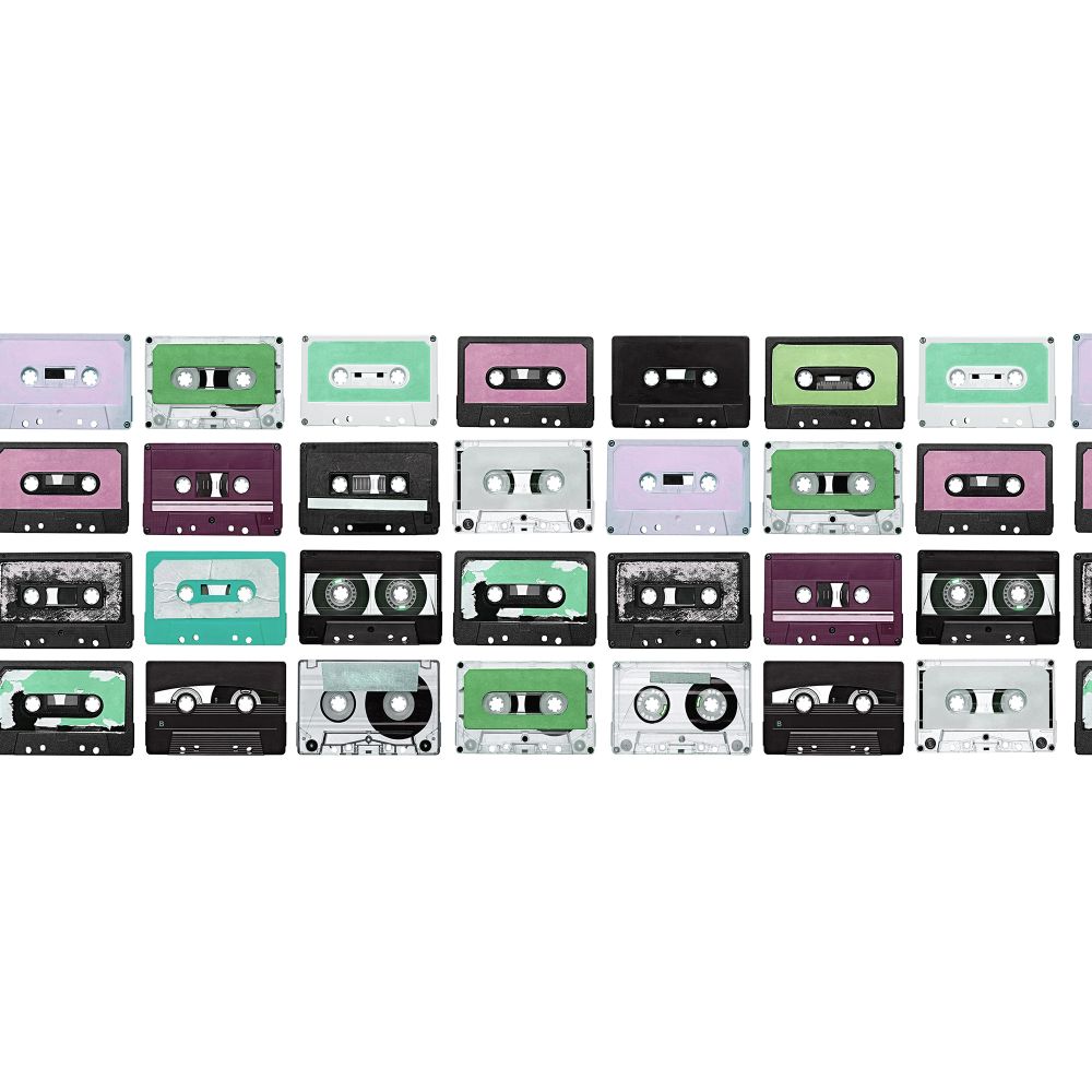 Rebel Walls R18516 Casette Tape, Purple Rain Wallpaper 