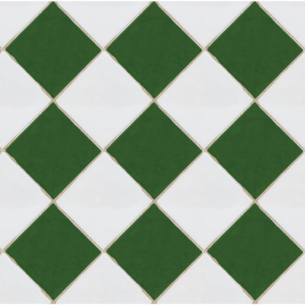 Rebel Walls R18552 Checkered Tiles, White & Green Wallpaper 