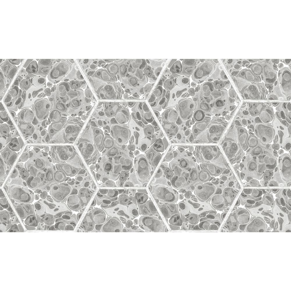 Rebel Walls R18558 Marbled Hexagon Tiles, Grey Wallpaper 