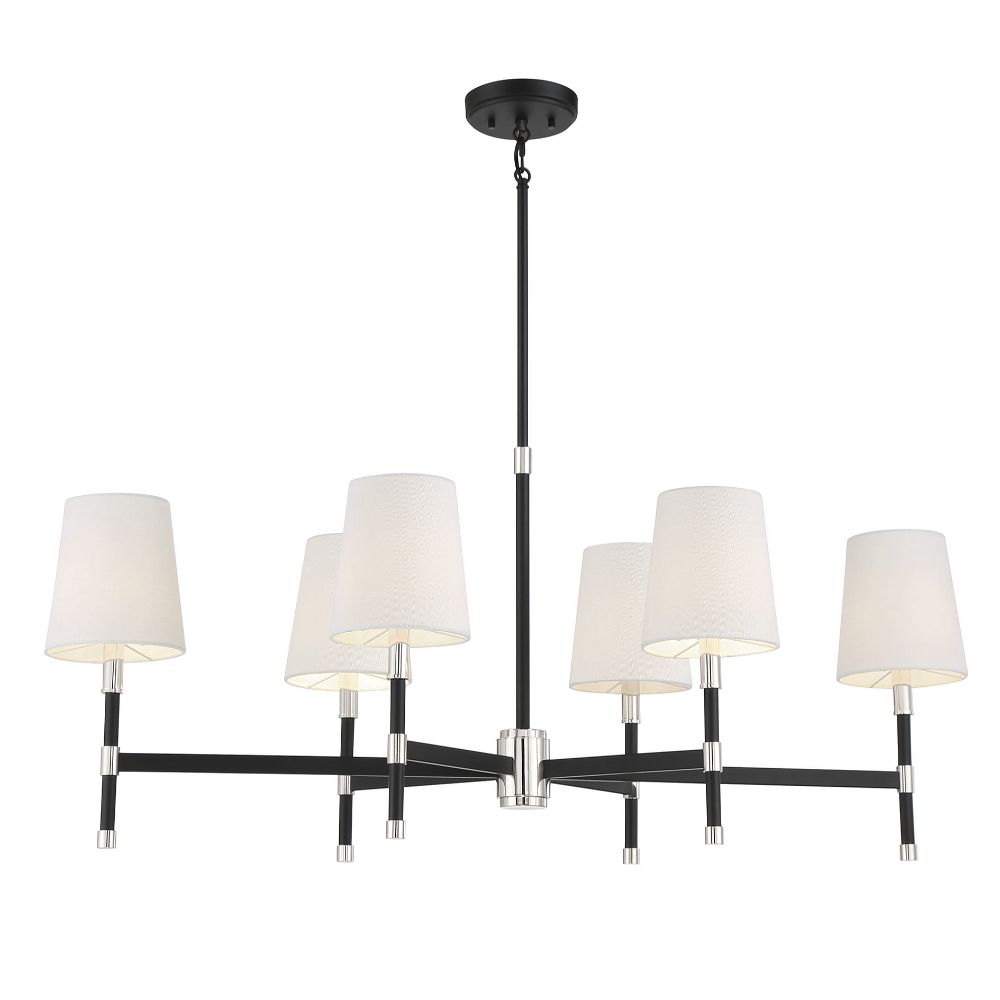 Savoy House 1-1631-6-173 Brody 6-Light Linear Chandelier in Matte Black with Polished Nickel Accents