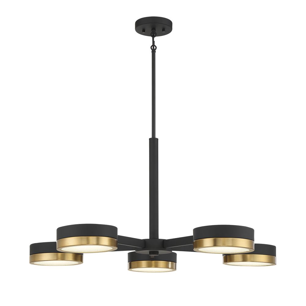 Savoy House 1-1635-5-143 Ashor 5-Light LED Chandelier in Matte Black with Warm Brass Accents