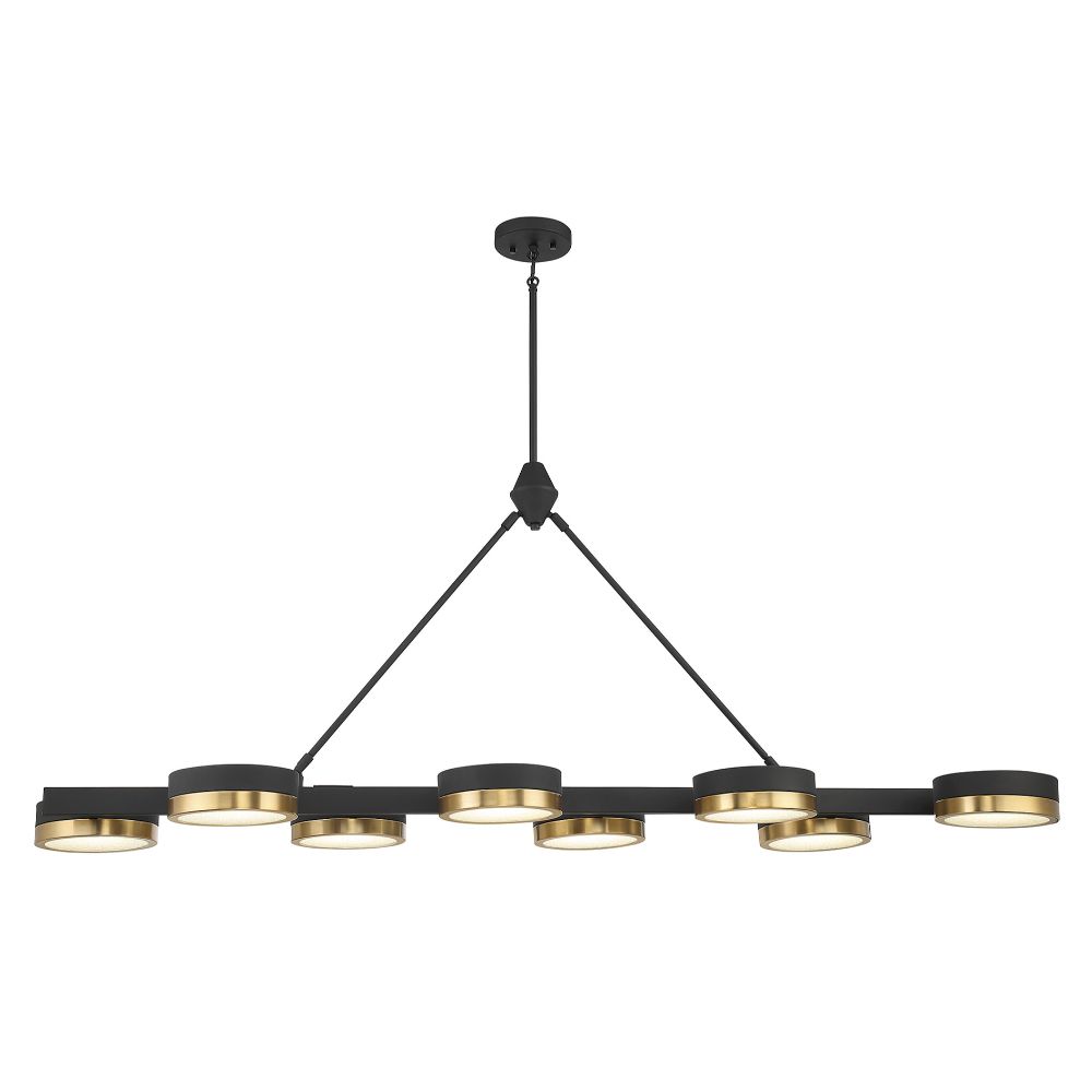 Savoy House 1-1636-8-143 Ashor 8-Light LED Linear Chandelier in Matte Black with Warm Brass Accents