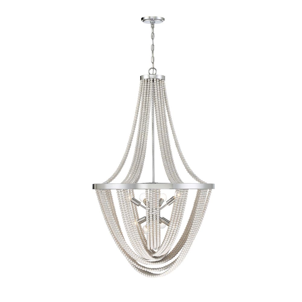 Savoy House 1-1766-8-110 Contessa 8-Light Chandelier in Polished Chrome with Wooden Beads