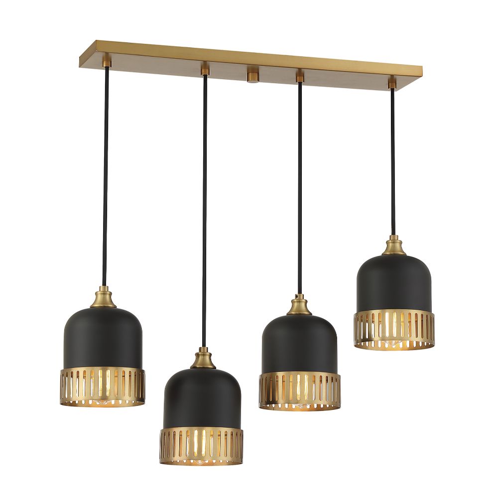 Savoy House 1-1811-4-143 Eclipse 4-Light Linear Chandelier in Matte Black with Warm Brass Accents