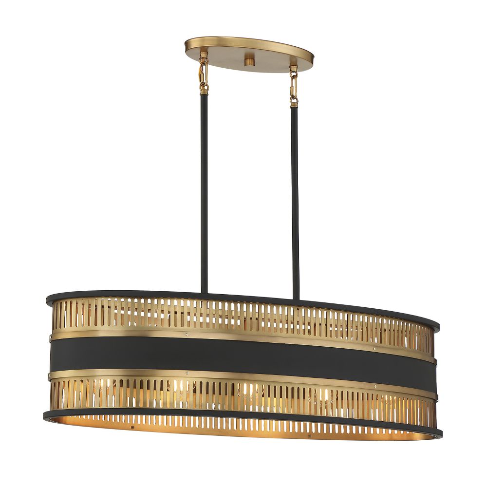 Savoy House 1-1813-5-143 Eclipse 5-Light Linear Chandelier in Matte Black with Warm Brass Accents