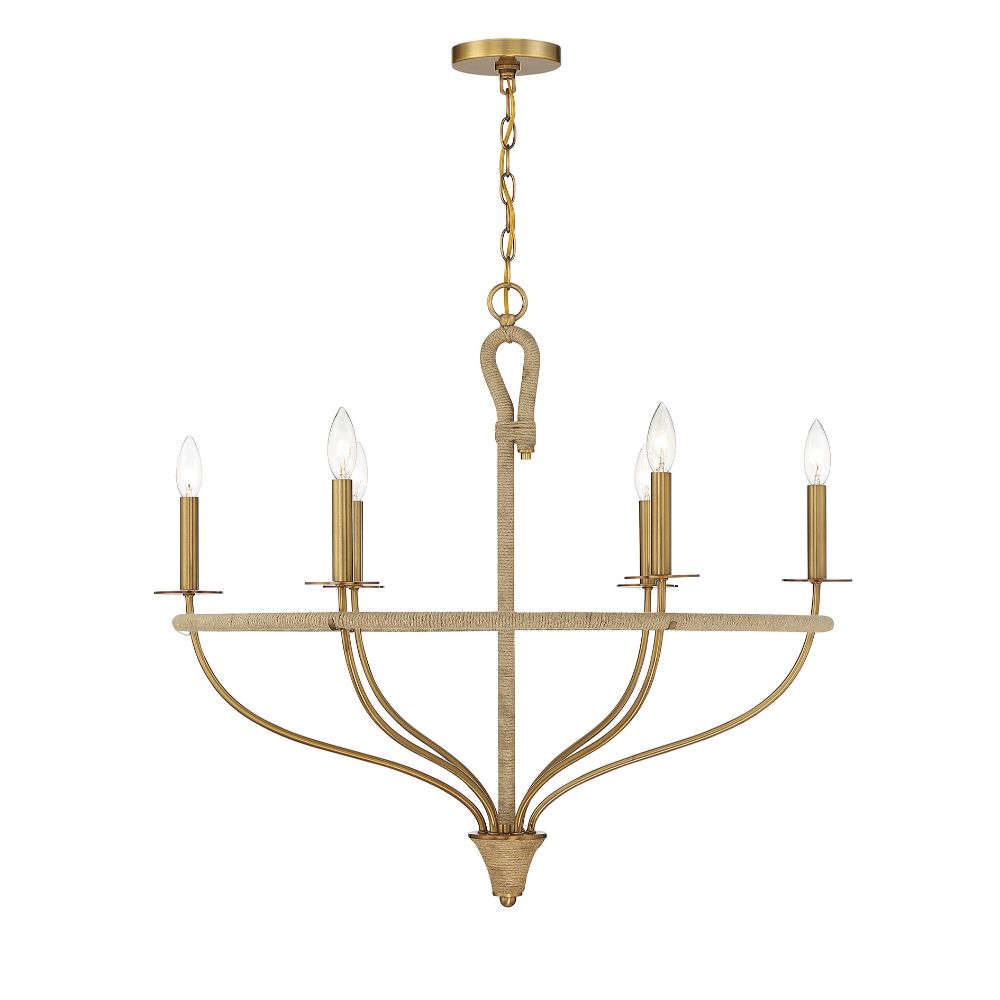 Savoy House 1-1823-6-320 Charter 6-Light Chandelier in Warm Brass and Rope