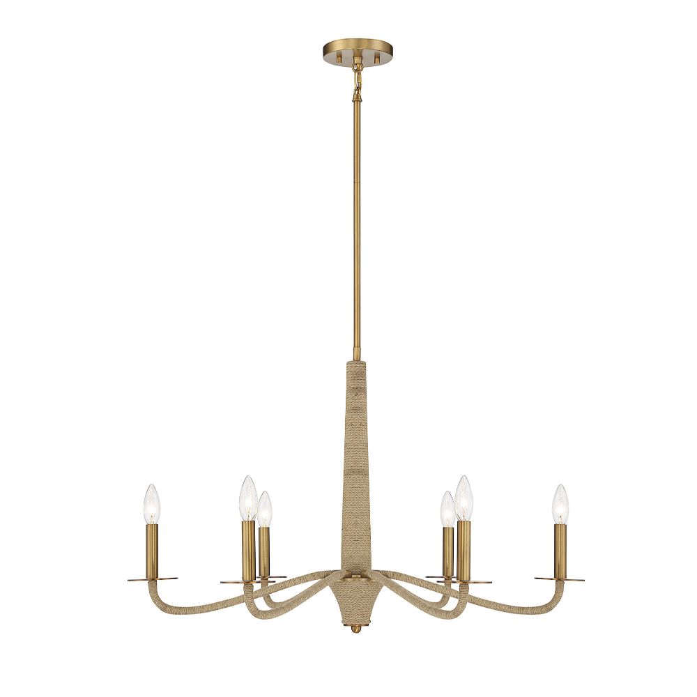 Savoy House 1-1824-6-320 Cannon 6-Light Chandelier in Warm Brass and Rope