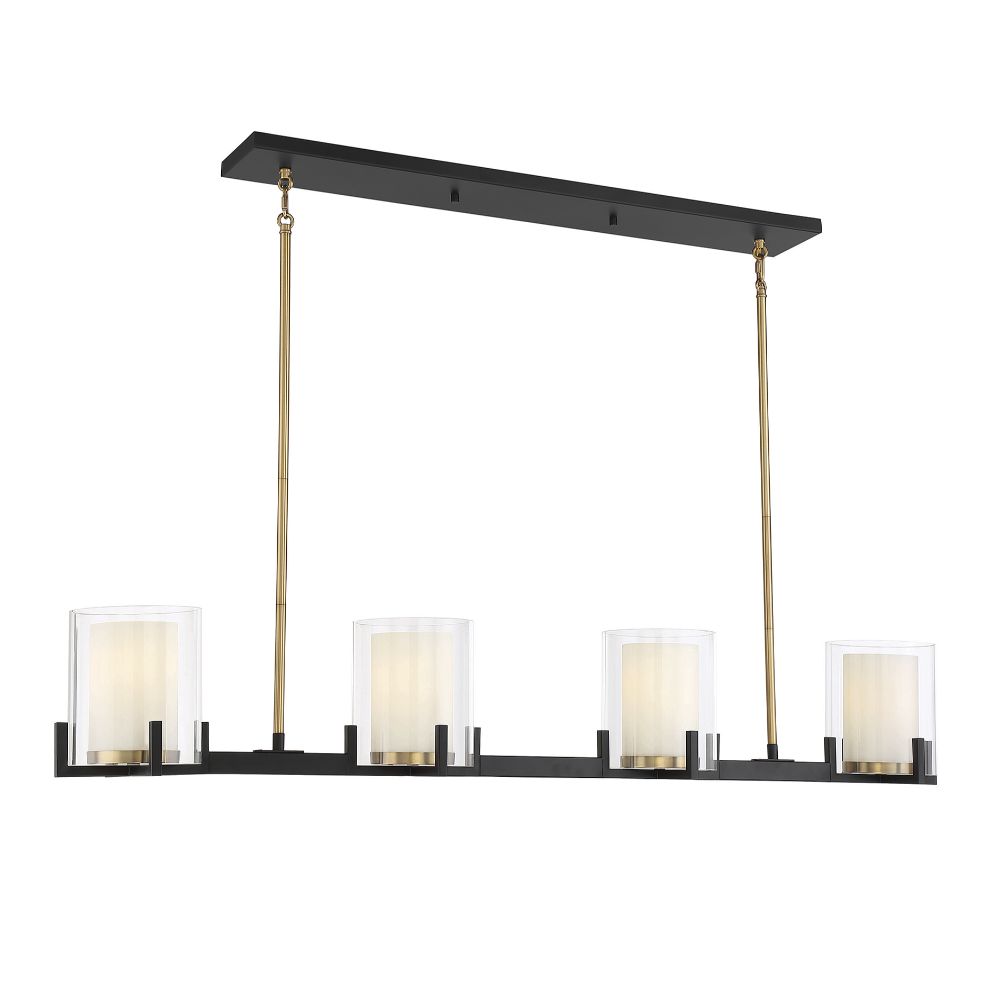 Savoy House 1-1982-4-143 Eaton 4-Light Linear Chandelier in Matte Black with Warm Brass Accents