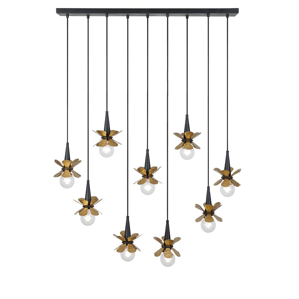 Savoy House 1-2185-9-103 Portinatx 9-Light Linear Chandelier in Satin Black with Hammered Gold by Breegan Jane