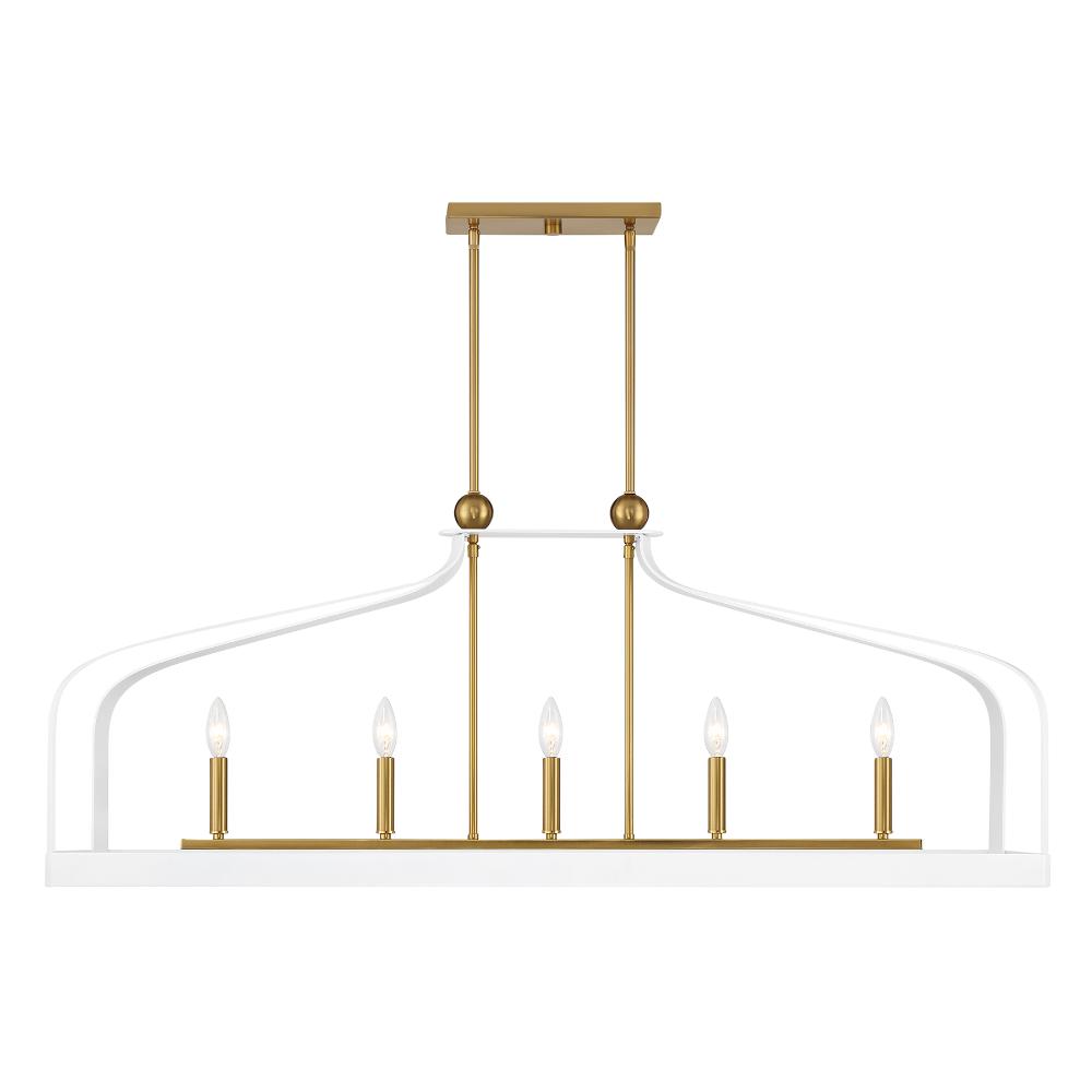 Savoy House 1-7804-5-142 Sheffield 5-Light Linear Chandelier in White with Warm Brass Accents