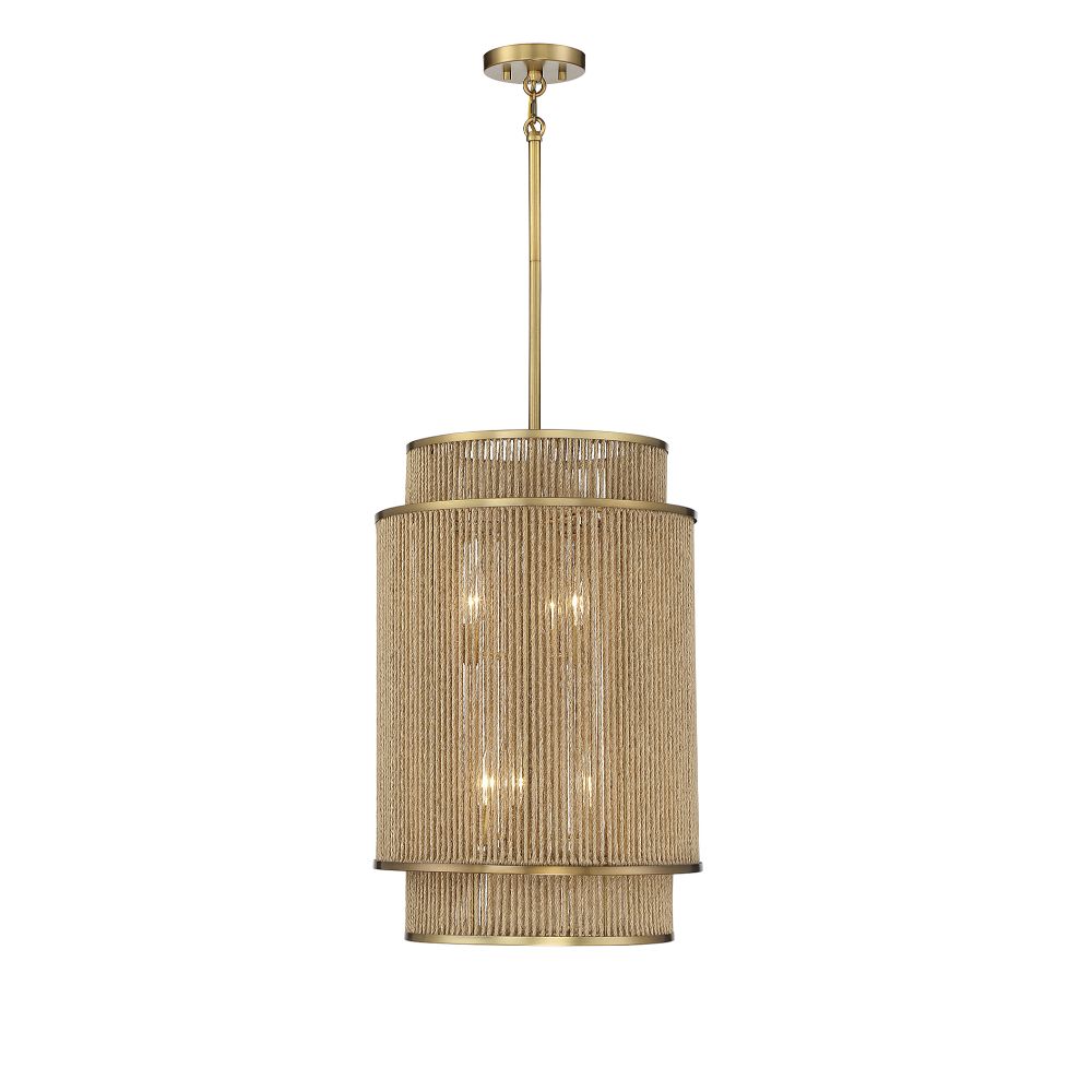 Savoy House 3-1773-6-320 Ashburn 6-Light Pendant in Warm Brass and Rope