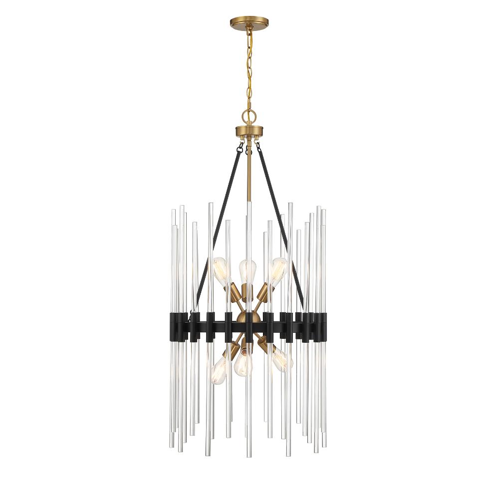Savoy House 3-1936-6-143 Santiago 6-Light Pendant in Matte Black with Warm Brass Accents