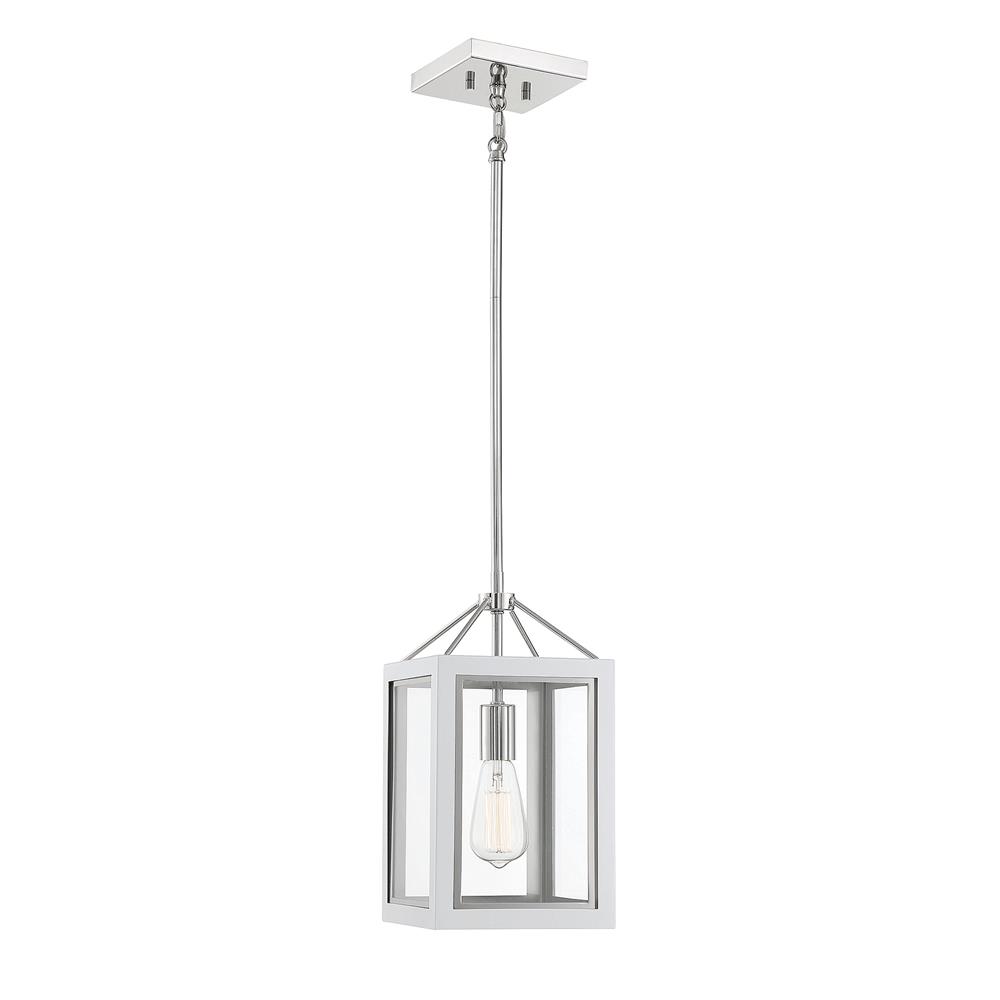 Savoy House 3-8880-1-172 Carlton 1 Light  White W/ Polished Nickel Accents Pendant in Nickel Tones