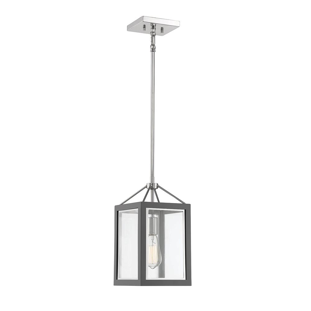 Savoy House 3-8880-1-175 Carlton 1 Light  Gray W/ Polished Nickel Accents Pendant in Grays