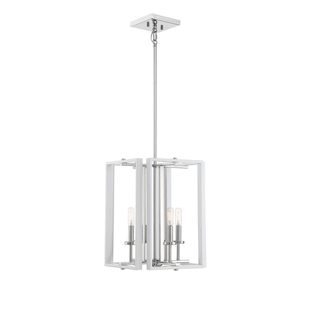 Savoy House 3-8881-4-172 Champlin 4 Light  White W/ Polished Nickel Accents Pendant in Nickel Tones