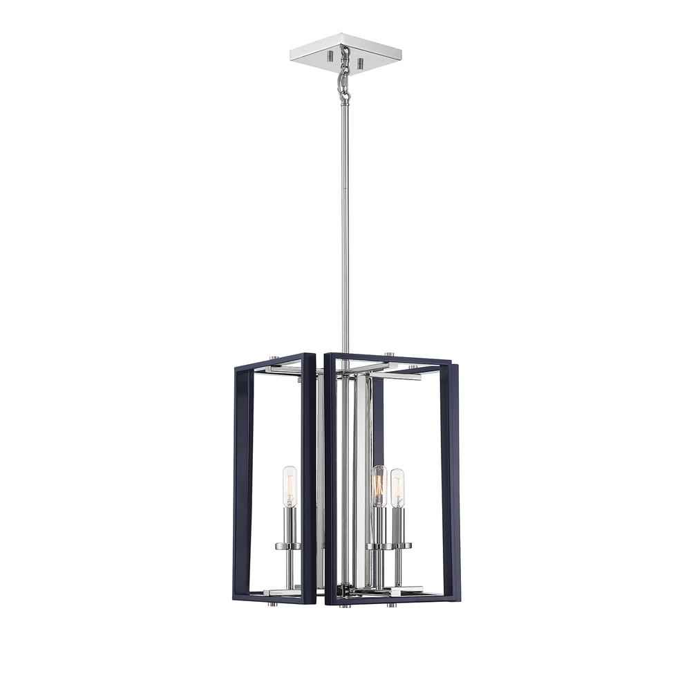 Savoy House 3-8881-4-174 Champlin 4 Light Navy W/ Polished Nickel Accents Pendant in Nickel Tones