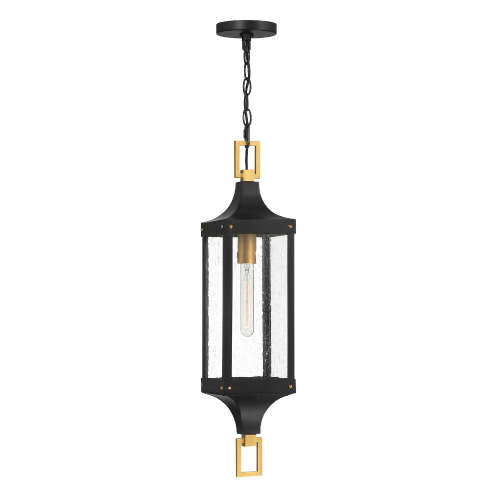 Savoy House 5-277-144 Glendale 1-Light Outdoor Hanging Lantern in Matte Black and Weathered Brushed Brass