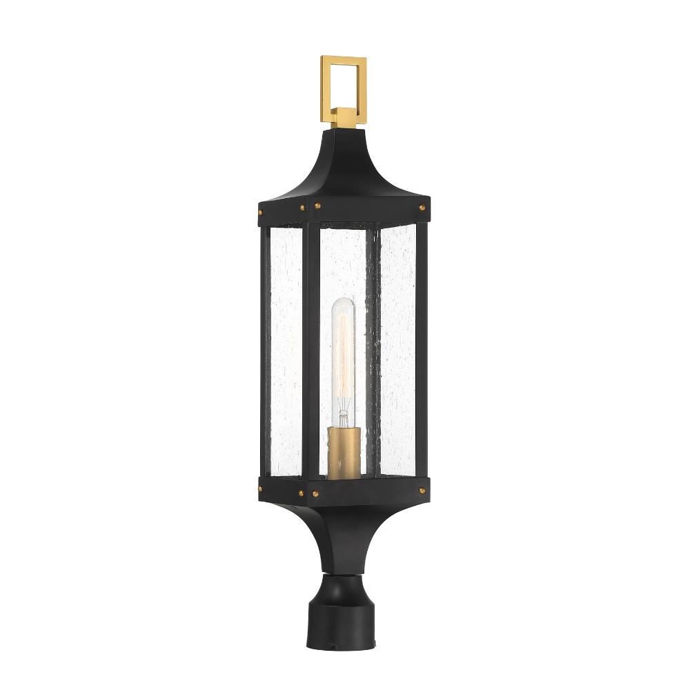 Savoy House 5-278-144 Glendale 1-Light Outdoor Post Lantern in Matte Black and Weathered Brushed Brass