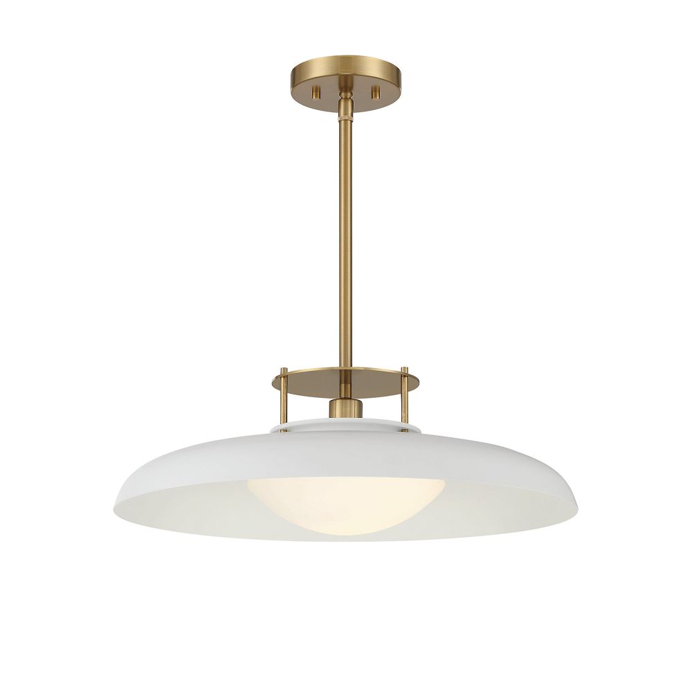 Savoy House 7-1690-1-142 Gavin 1-Light Pendant in White with Warm Brass Accents