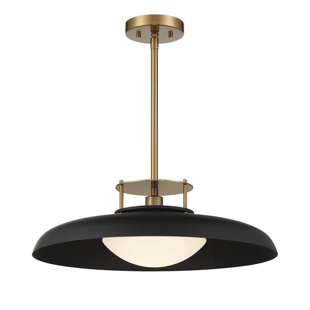 Savoy House 7-1690-1-143 Gavin 1-Light Pendant in Matte Black with Warm Brass Accents