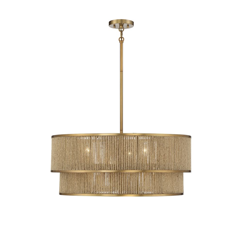 Savoy House 7-1774-6-320 Ashburn 6-Light Pendant in Warm Brass and Rope