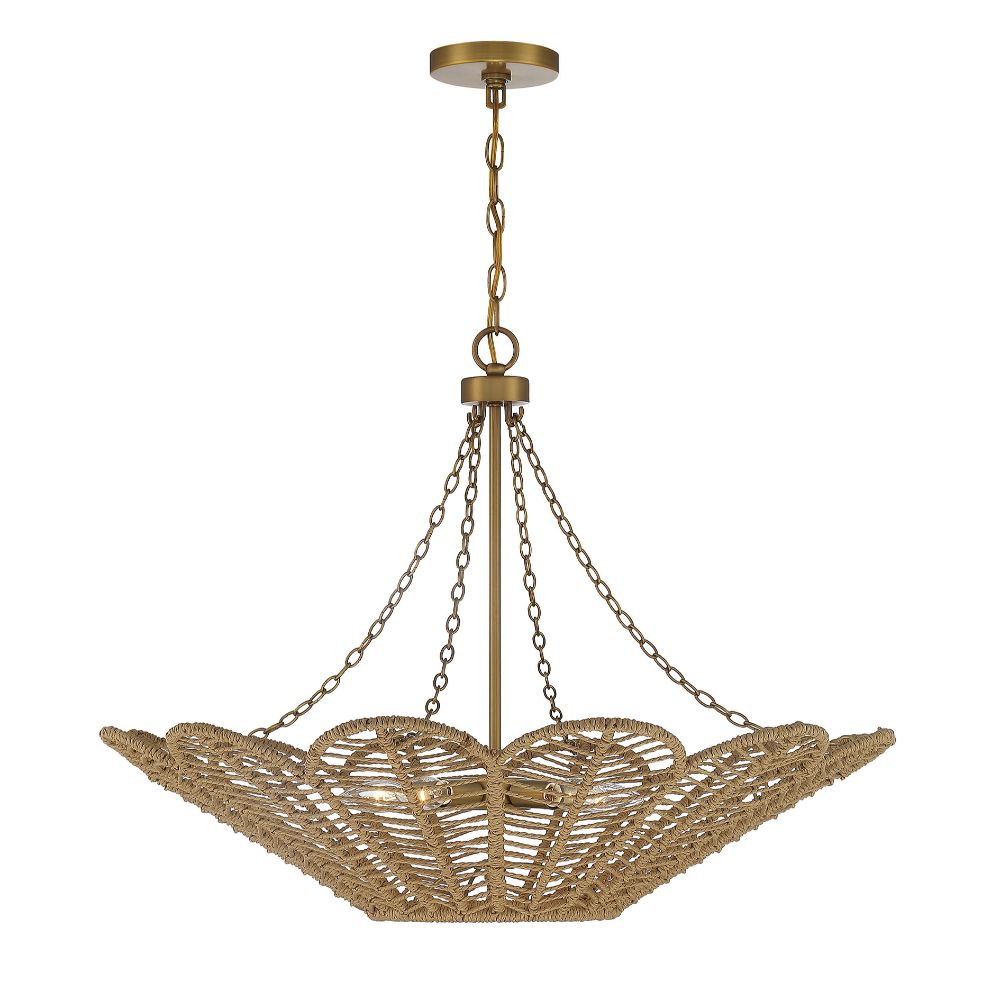 Savoy House 7-1825-5-320 Cyperas 5-Light Pendant in Warm Brass and Rope