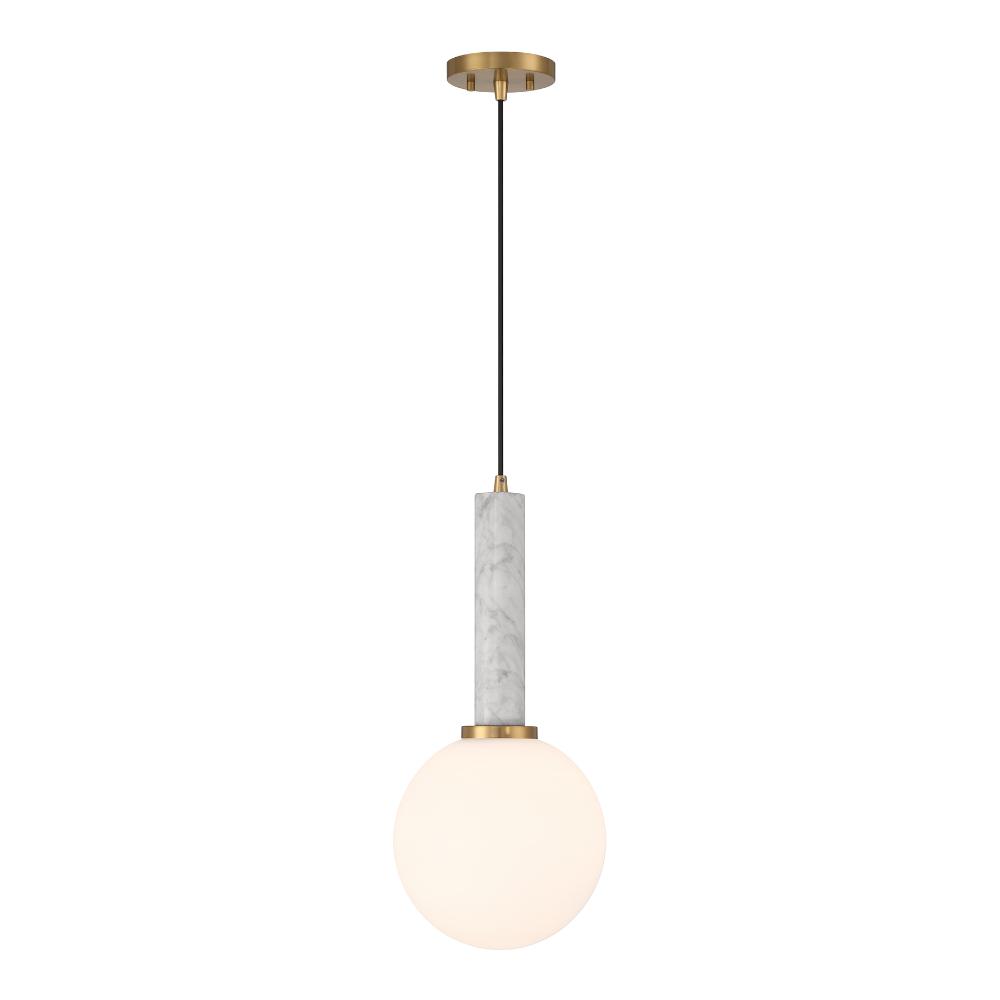 Savoy House 7-2902-1-264 Callaway 1-Light Pendant in White Marble with Warm Brass