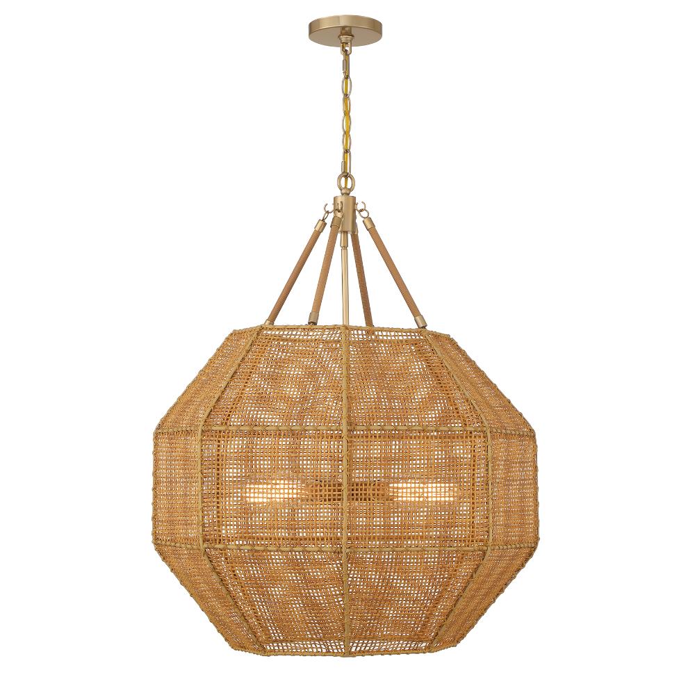 Savoy House 7-5106-5-177 Selby 5-Light Pendant in Burnished Brass and Rattan