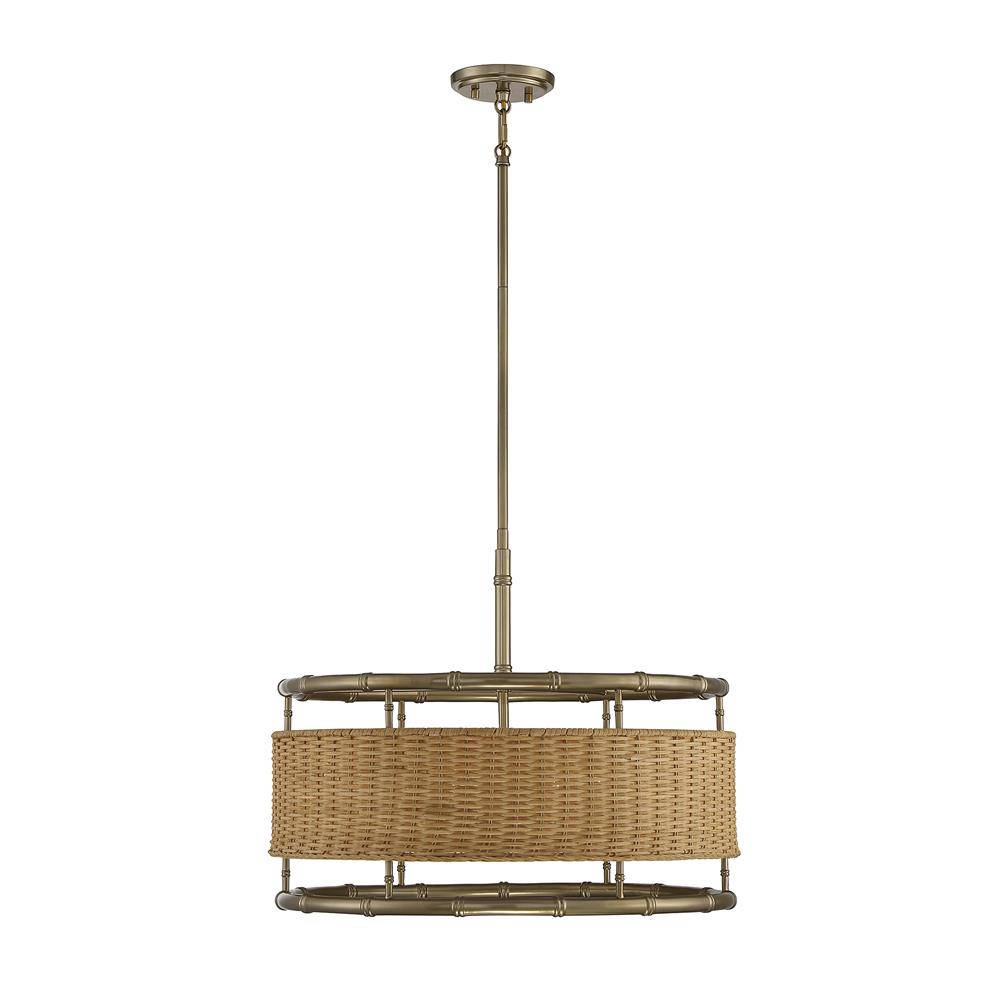 Savoy House 7-7771-6-177 Arcadia 6 Light Warm Brass With Natural Rattan Pendant in Brass Tones