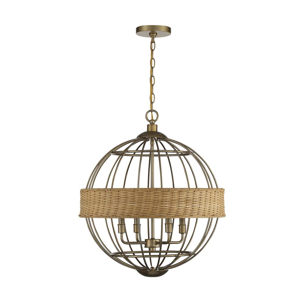 Savoy House 7-7773-4-177 Boreal 4 Light Warm Brass With Natural Rattan Pendant in Brass Tones