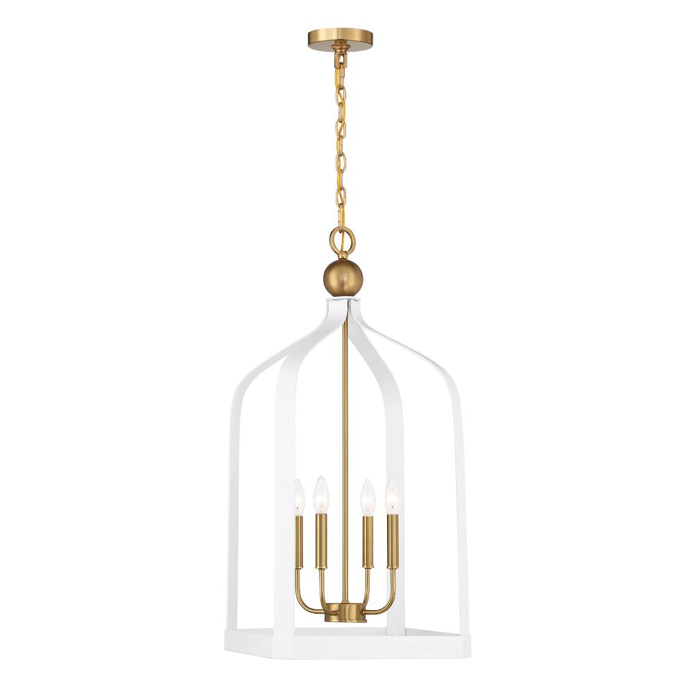Savoy House 7-7802-4-142 Sheffield 4-Light Pendant in White with Warm Brass Accents