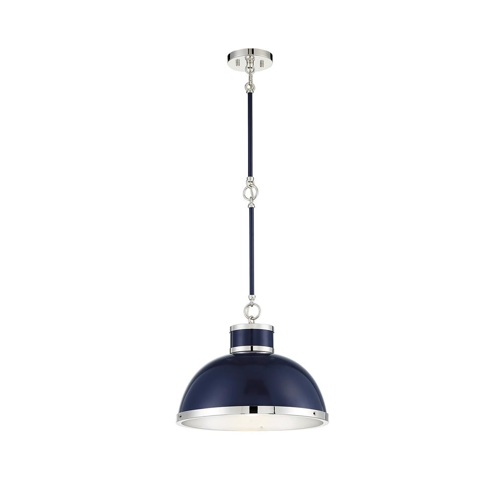 Savoy House 7-8882-1-174 Corning 1 Light Navy W/ Polished Nickel Accents Pendant in Nickel Tones