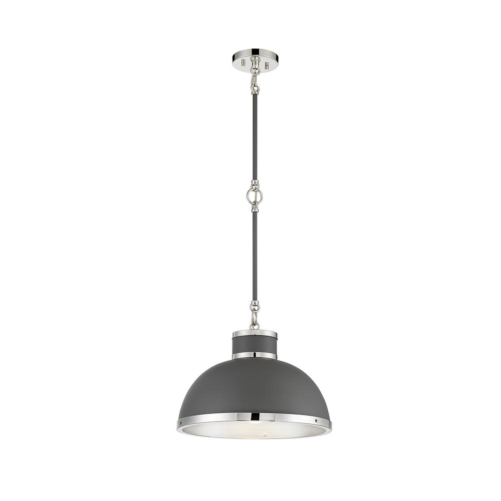 Savoy House 7-8882-1-175 Corning 1 Light  Gray W/ Polished Nickel Accents Pendant in Grays