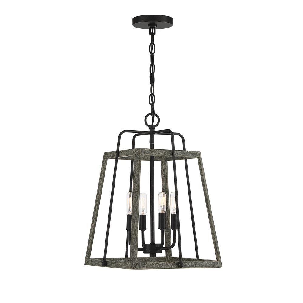 Savoy House 7-8893-4-101 Hasting 4 Light  Noblewood With Iron Pendant in Iron