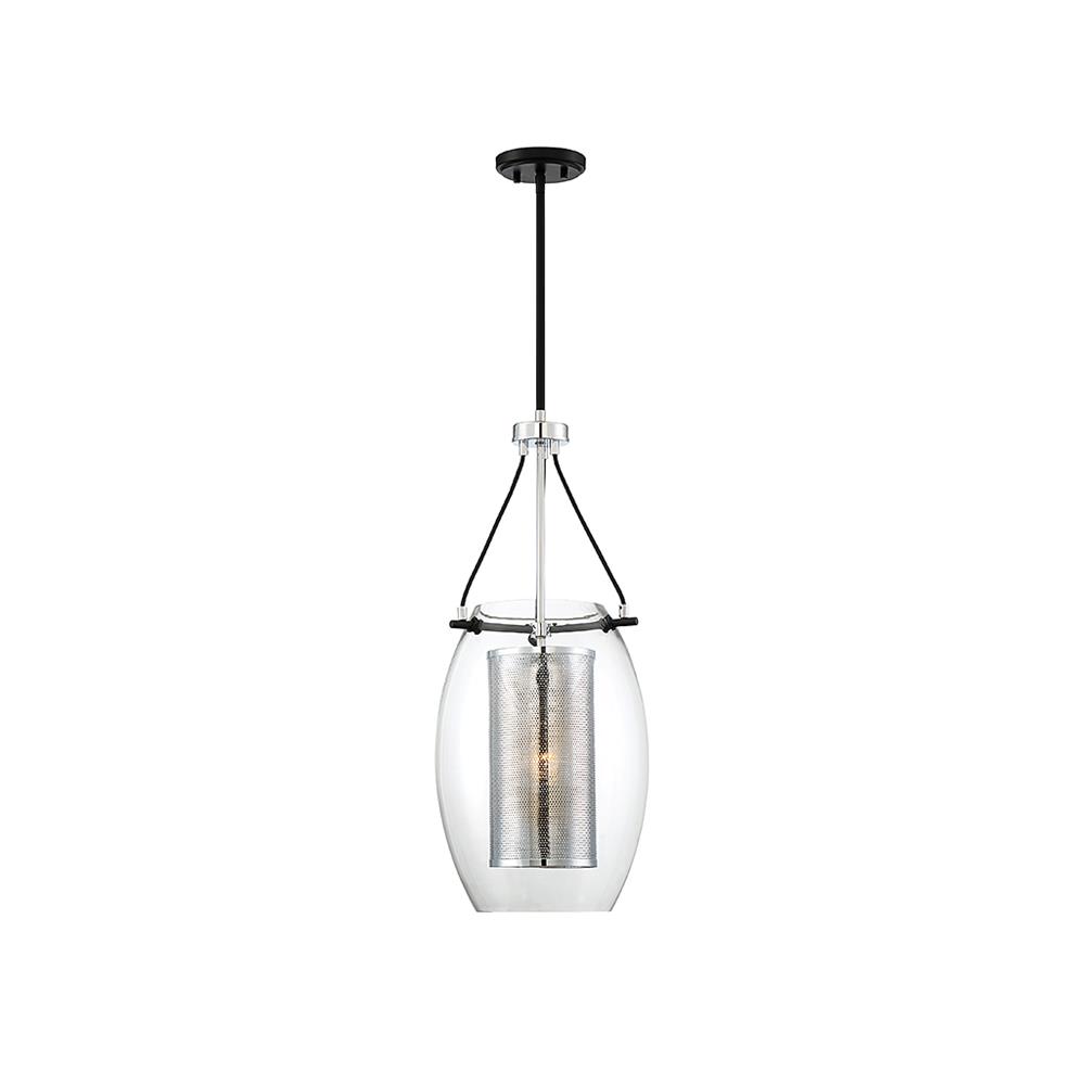 Savoy House 7-9063-1-67 Dunbar 1 Light Pendant in Matte Black with Polished Chrome Accents