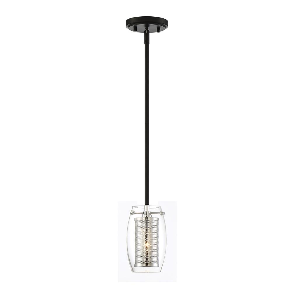 Savoy House 7-9064-1-67 Dunbar 1 Light Mini Pendant in Matte Black with Polished Chrome Accents
