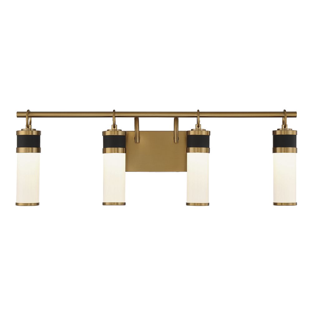 Savoy House 8-1638-4-143 Abel 4-Light LED Bathroom Vanity Light in Matte Black with Warm Brass Accents
