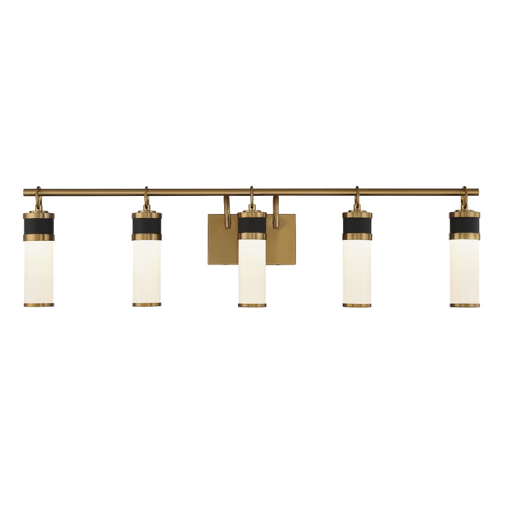 Savoy House 8-1638-5-143 Abel 5-Light LED Bathroom Vanity Light in Matte Black with Warm Brass Accents